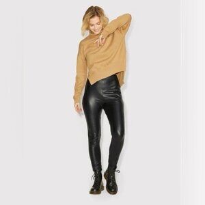 JJXX Megan Faux Leather Pants large Black Slim Fit high rise stretch